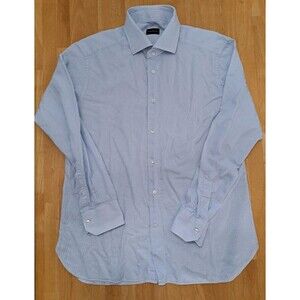 ERMENEGILDO ZEGNA Blue Check Spread Collar Dress Shirt Size 17.5 / 44